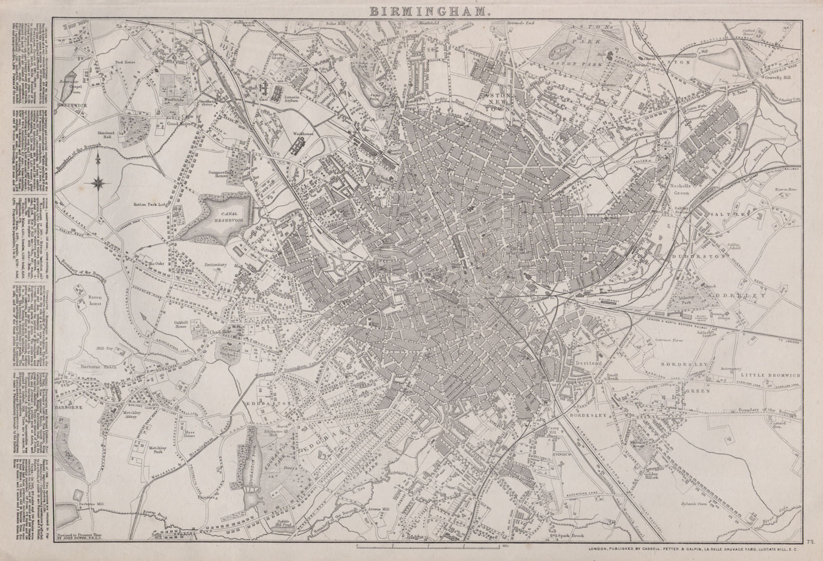 BIRMINGHAM. Large town/city plan by JW LOWRY for the Dispatch Atlas 1868 map